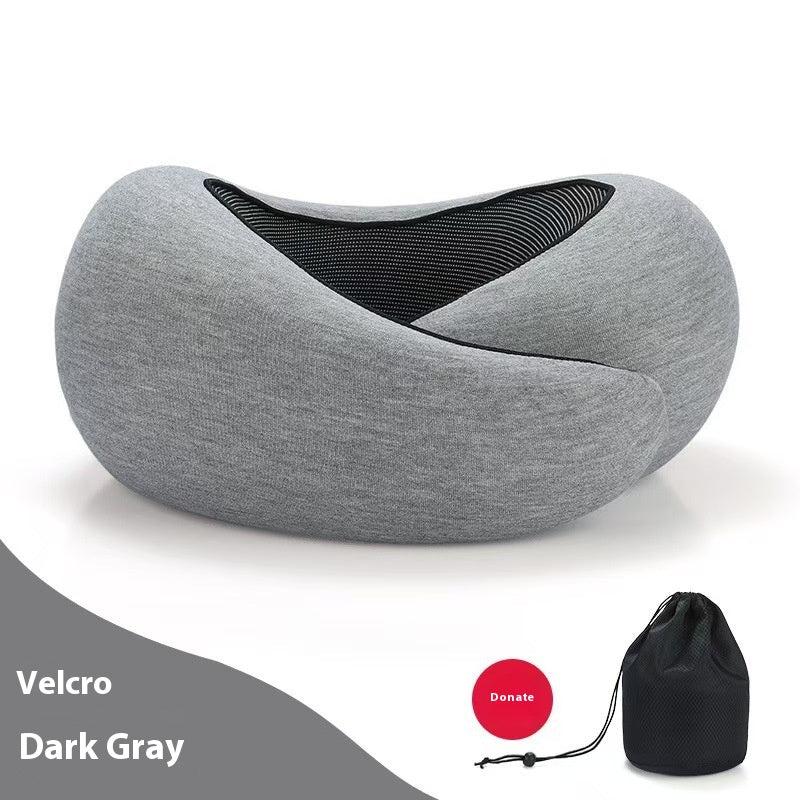 Dark grey U-shaped travel neck pillow, side view