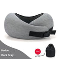 Memory foam travel neck pillow in dark grey with drawstring pouch
