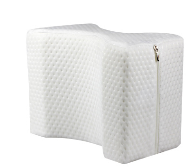 Front view of white memory foam knee pillow