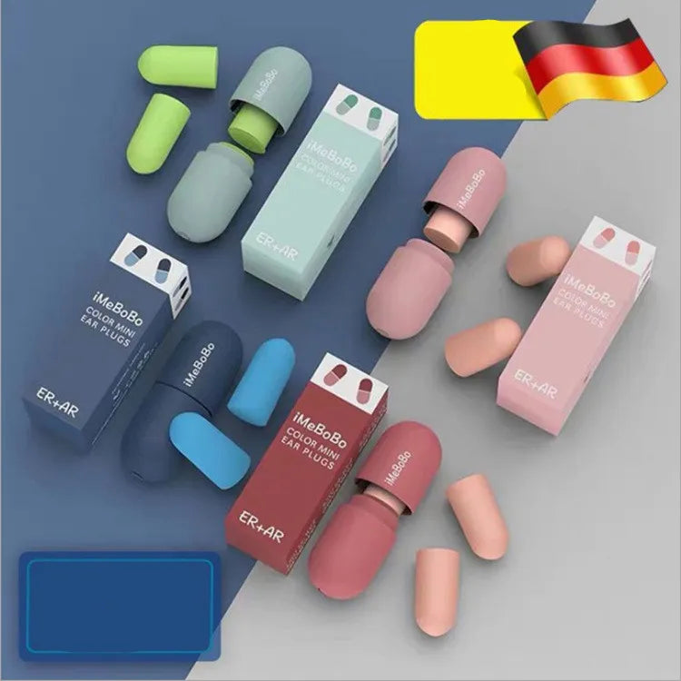 Sleep earplugs pair with case, detail view