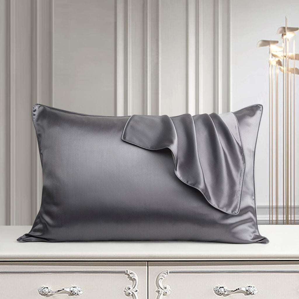 Grey silk pillowcase with soft sheen