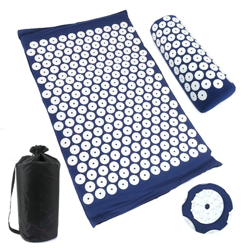 Acupressure mat and pillow set with carry bag