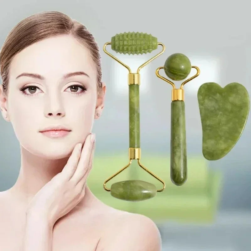 Natural stone gua sha and face roller set